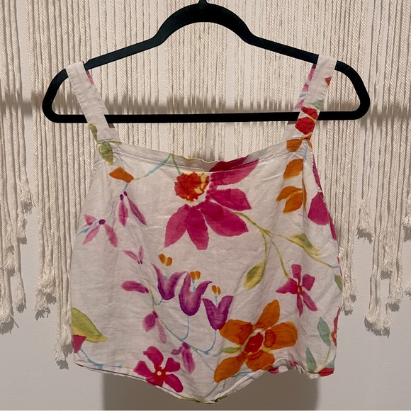 Carole Little Tops - Carole Little Sport Linen Floral Girly Chic Boutique Crop Tank Top Size L